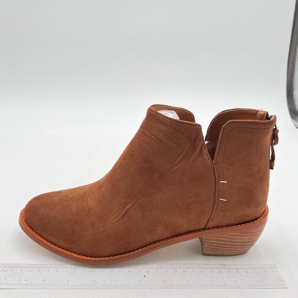 Women's Low Heeled Ankle Boots Faux Suede Cowboy Booties Cutout with Shoes f